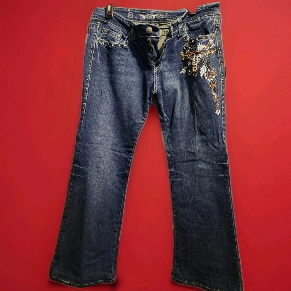 Trinity Dark Blue Embroidered Wide Leg Jeans